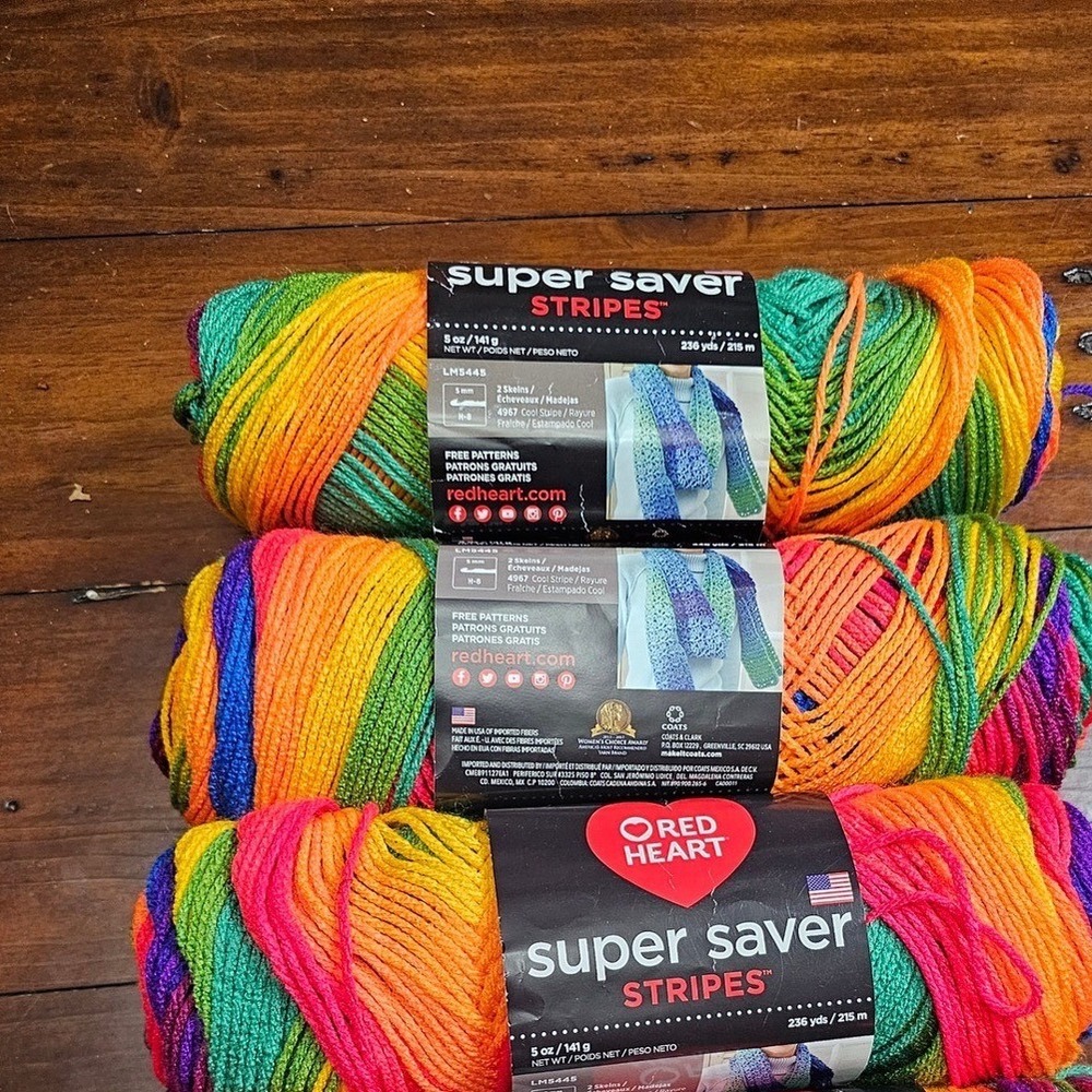 Red Heart Super Saver Stripes Yarn Favorite Stripe 4965 5oz 3 Skeins
